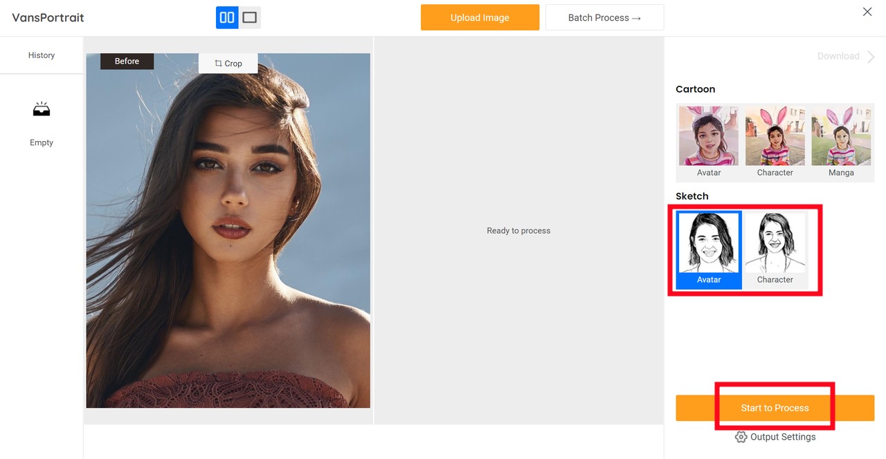 VansPortrait provide sketch for girl drawing workspace